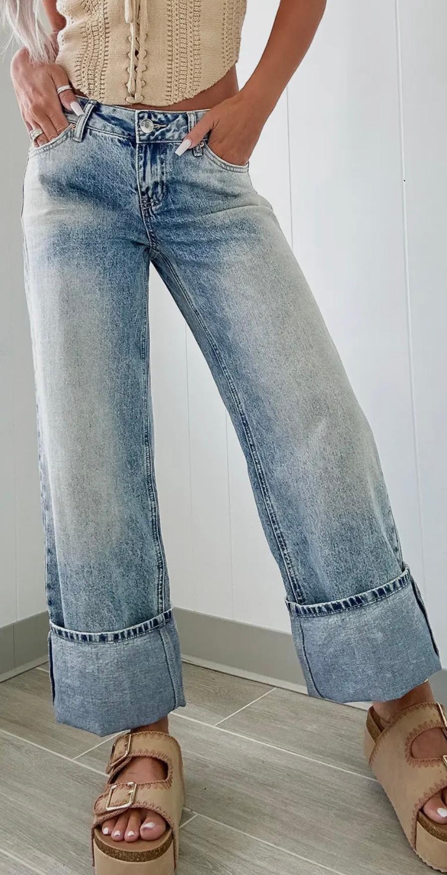 High Rise Button Zip Fly Medium Wash Jeans