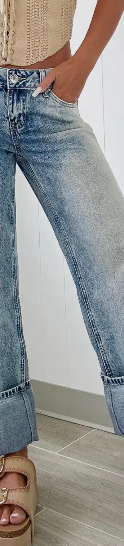 High Rise Button Zip Fly Medium Wash Jeans