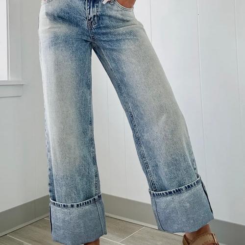 High Rise Button Zip Fly Medium Wash Jeans