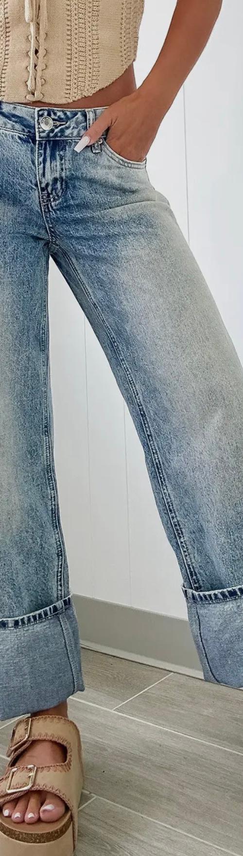 High Rise Button Zip Fly Medium Wash Jeans