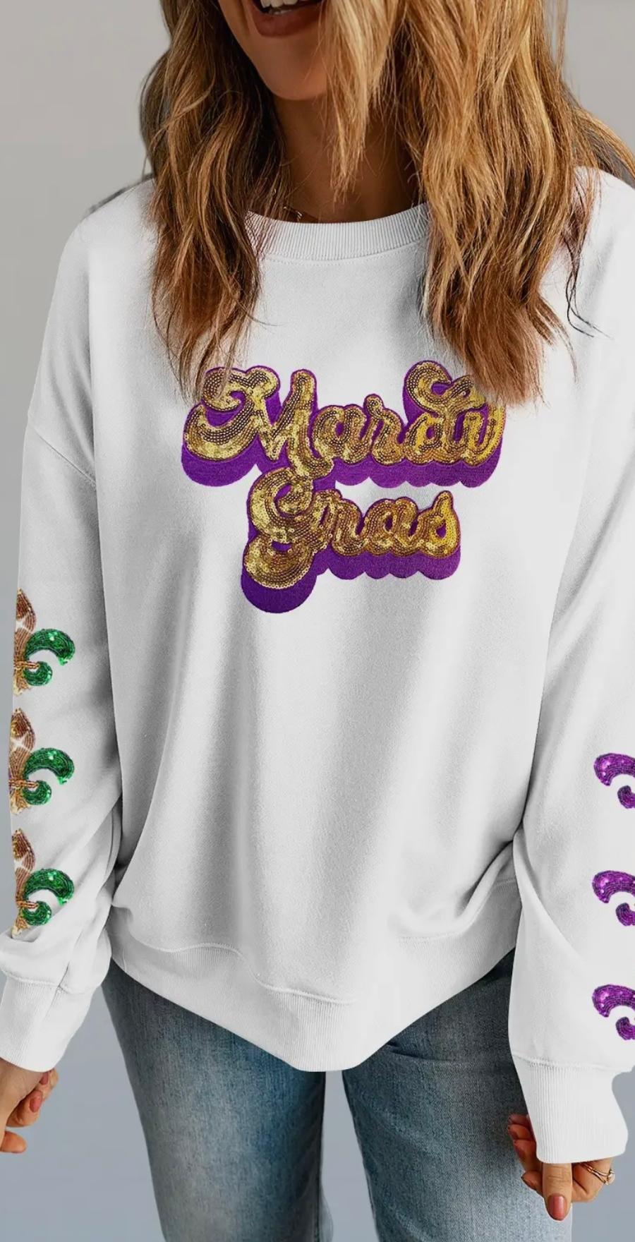 Sequin Mardi Gras Graphic Sweatshirt