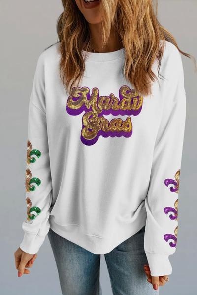 Sequin Mardi Gras Graphic Sweatshirt