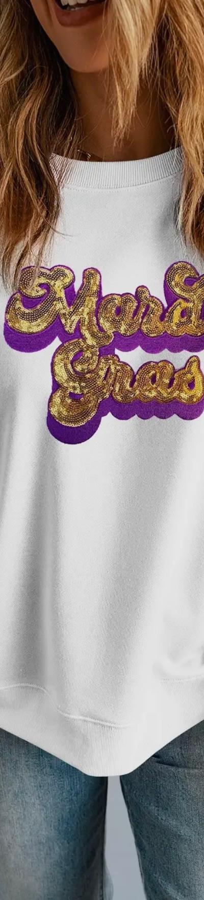 Sequin Mardi Gras Graphic Sweatshirt