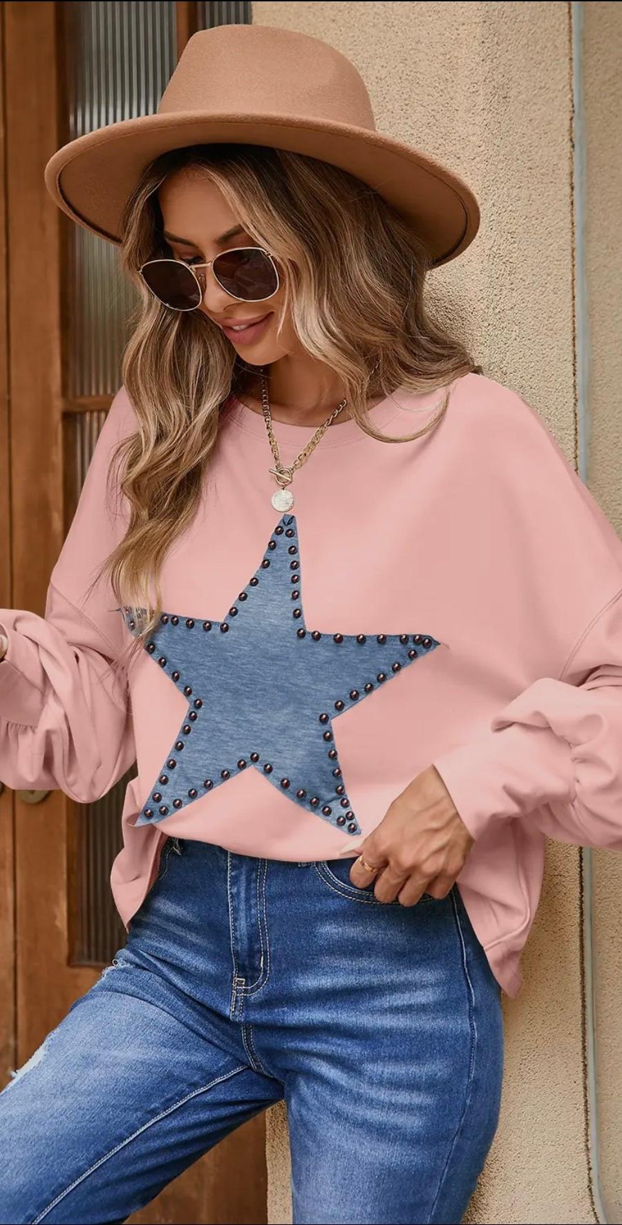 Studded Star Graphic Oversized Top
