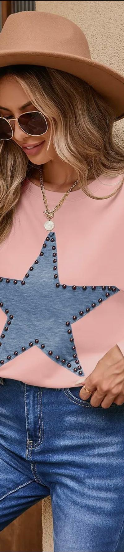 Studded Star Graphic Oversized Top