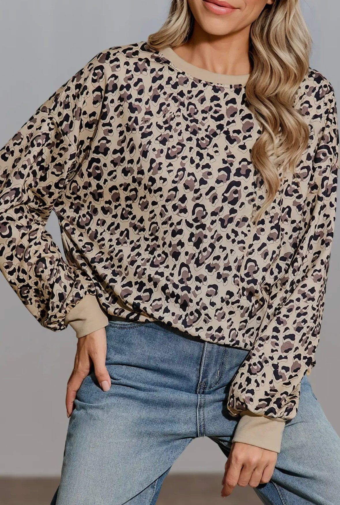 Wild Leopard Print Round Neck Sweatshirt