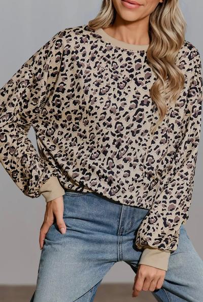 Wild Leopard Print Round Neck Sweatshirt
