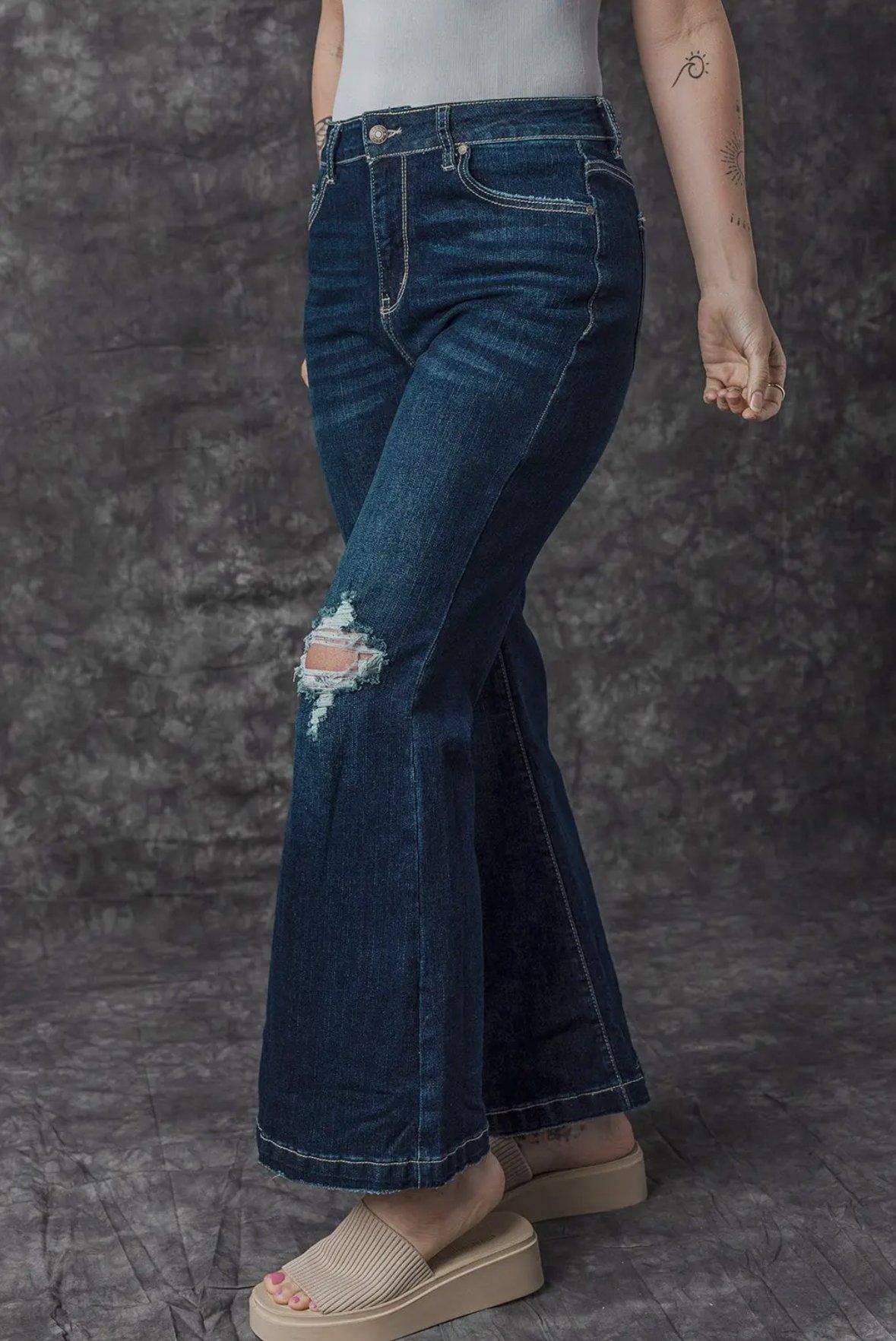 Khloe High Rise Ripped Bell Bottom Jean