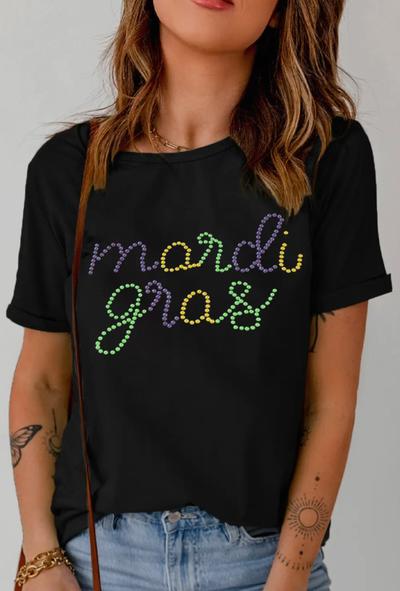 Rhinestone Mardi Gras Letter Graphic T Shirt