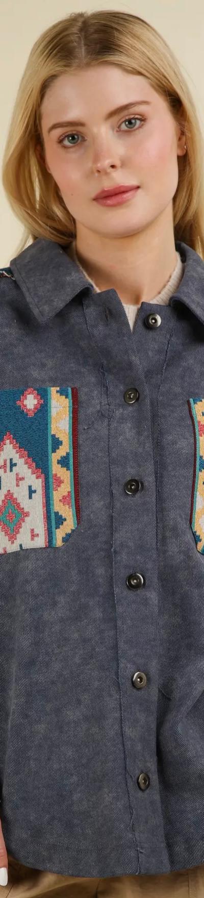Aztec Graphic Oversized Button Down Shacket Jacket
