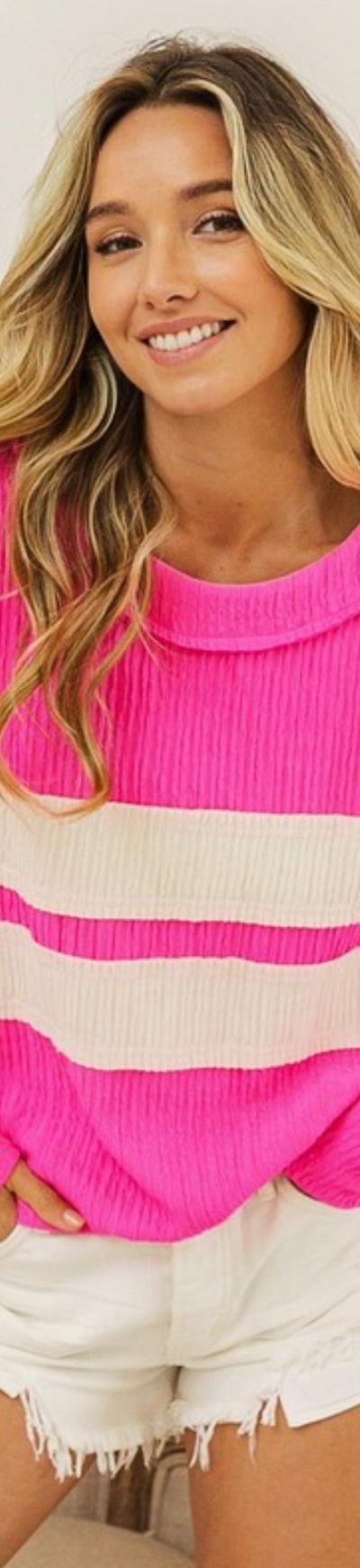 Raw Edged Striped Crinkle Pullover