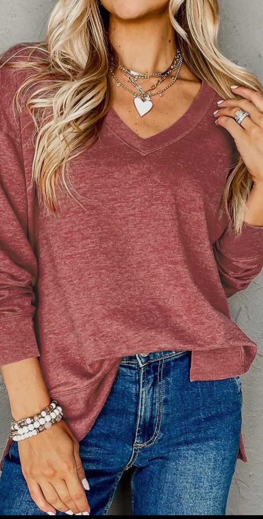 V-Neck Side Slit Tunic Top