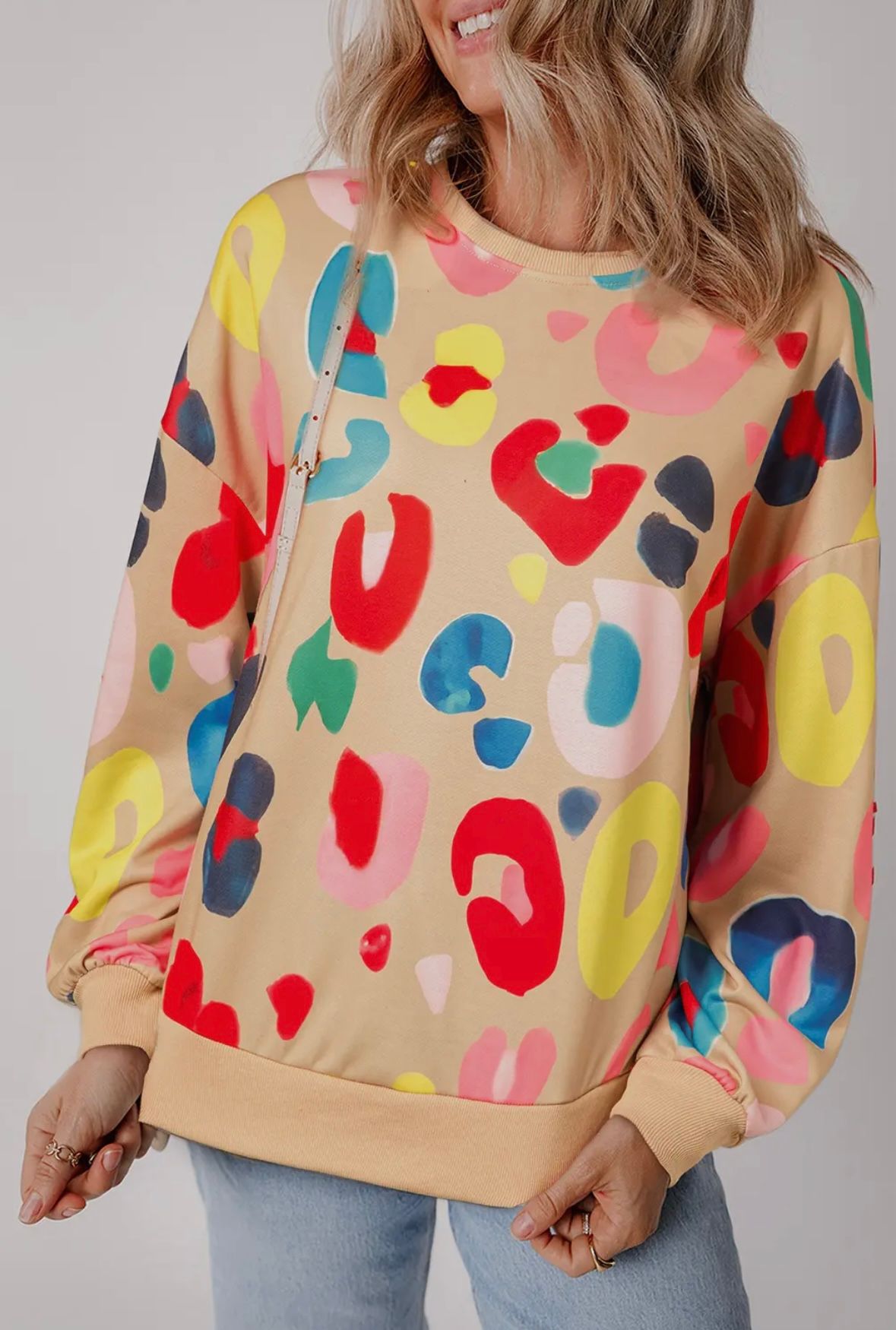 Bold Colorful Leopard Printed Crewneck Top