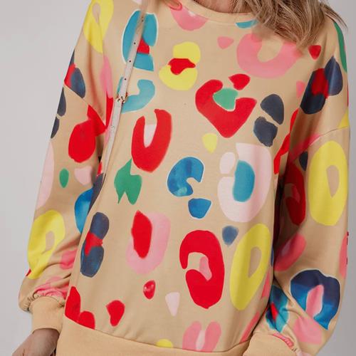 Bold Colorful Leopard Printed Crewneck Top