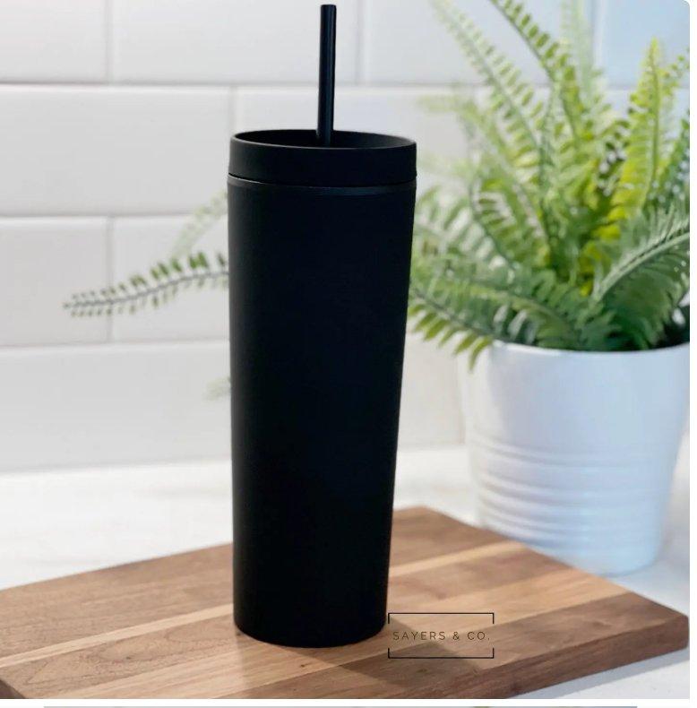 19oz Acrylic Skinny Matte Black Blank Cold Cup Tumbler with Black Straw