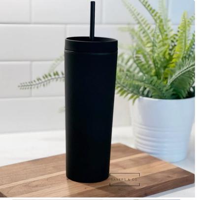 19oz Acrylic Skinny Matte Black Blank Cold Cup Tumbler with Black Straw