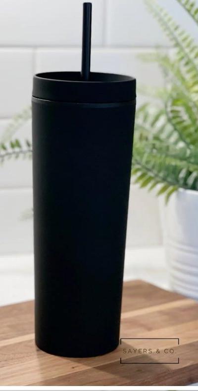19oz Acrylic Skinny Matte Black Blank Cold Cup Tumbler with Black Straw