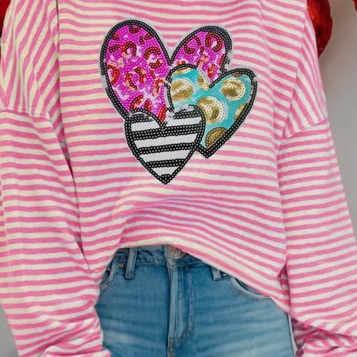 Leopard Heart Patched Graphic Drop Shoulder Top