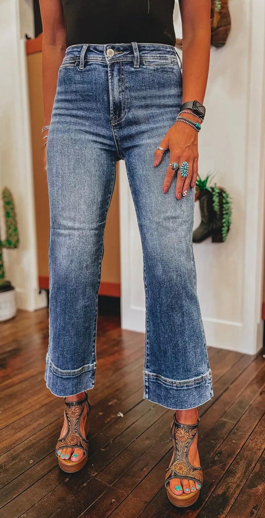 Mineral Wash High Waist Bell Bottom Crop Jeans