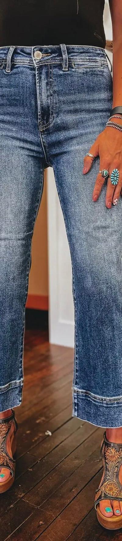 Mineral Wash High Waist Bell Bottom Crop Jeans