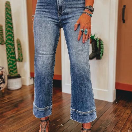 Mineral Wash High Waist Bell Bottom Crop Jeans