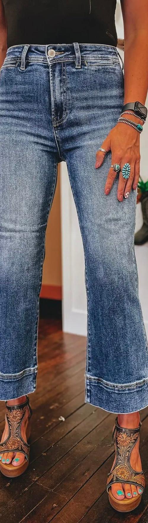 Mineral Wash High Waist Bell Bottom Crop Jeans