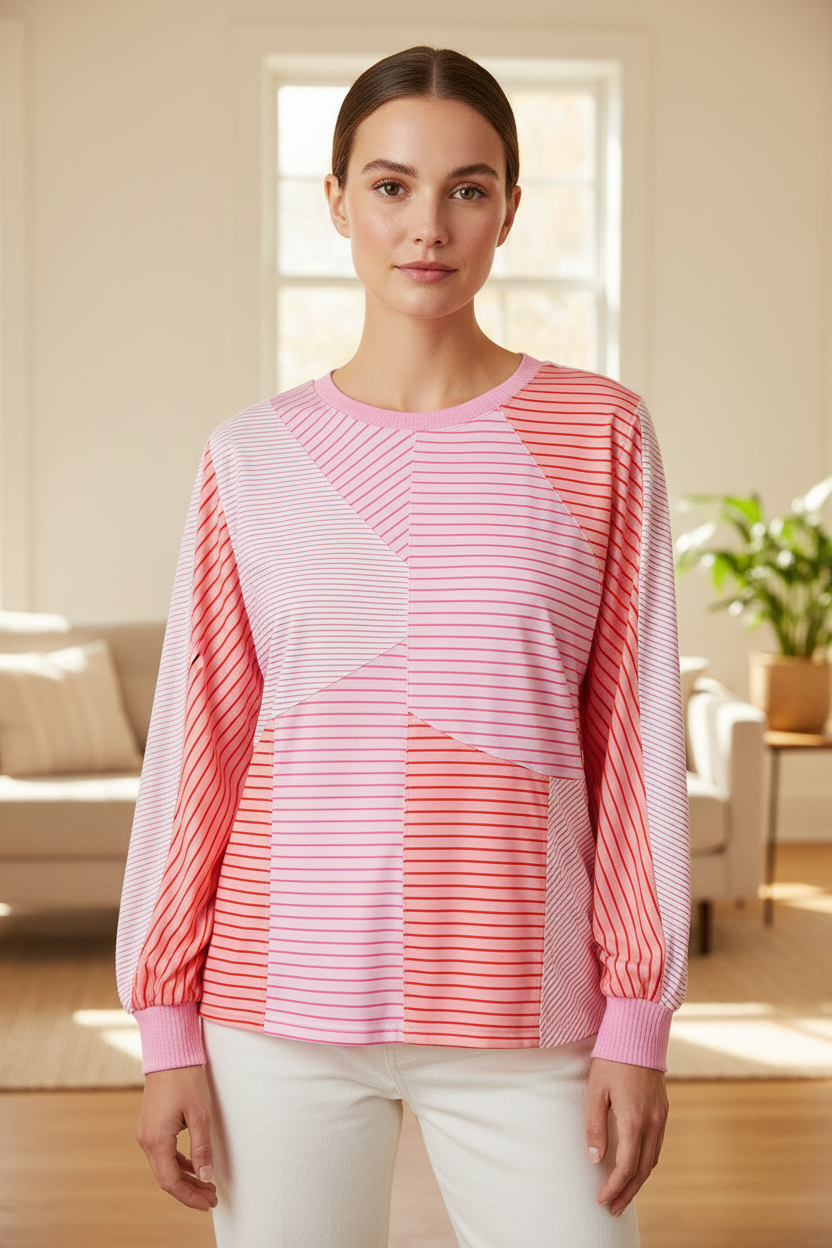 Alondra Exposed Seam Casual Long Sleeve Top