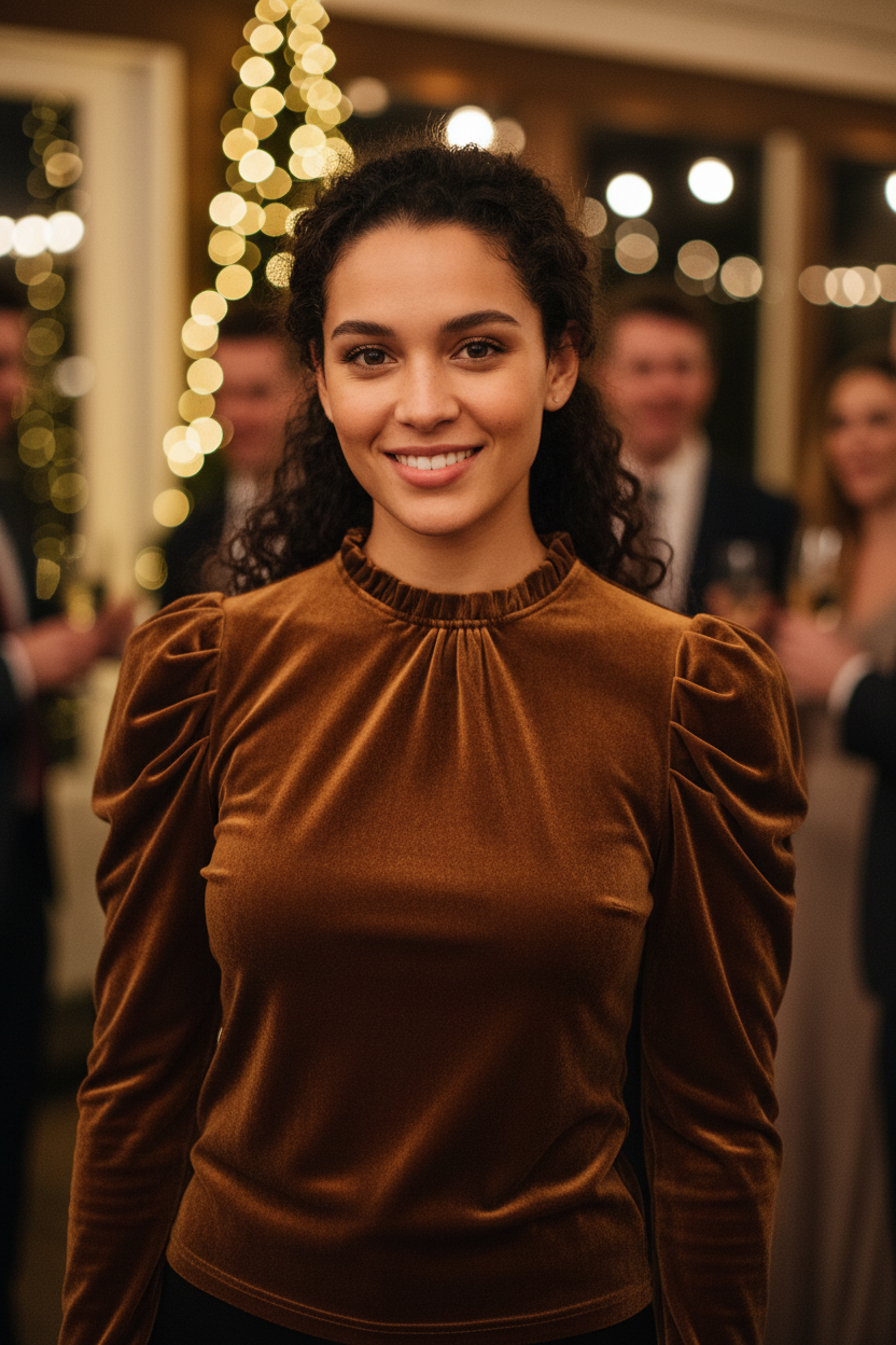 Josephine Puff Sleeve Velvet Top