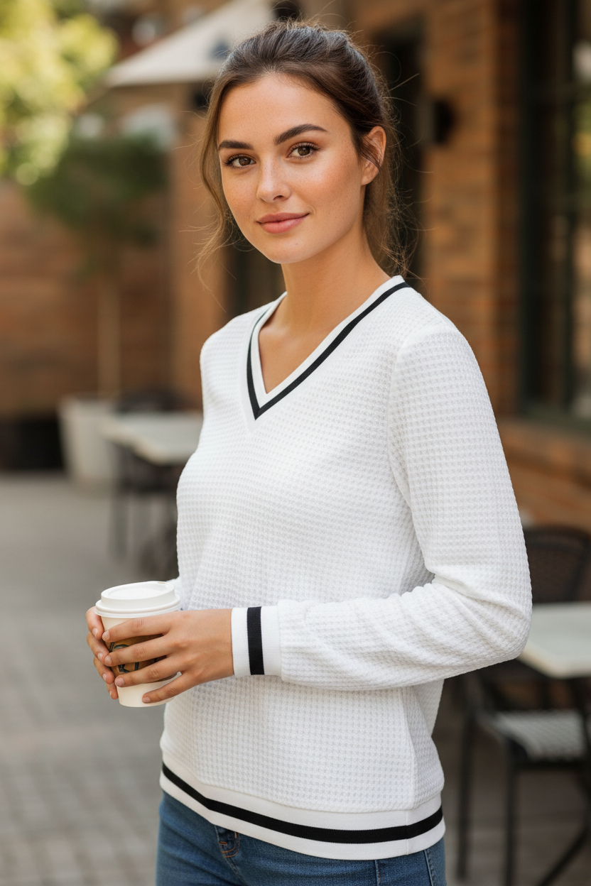 Greta Trim Pullover Waffle Top