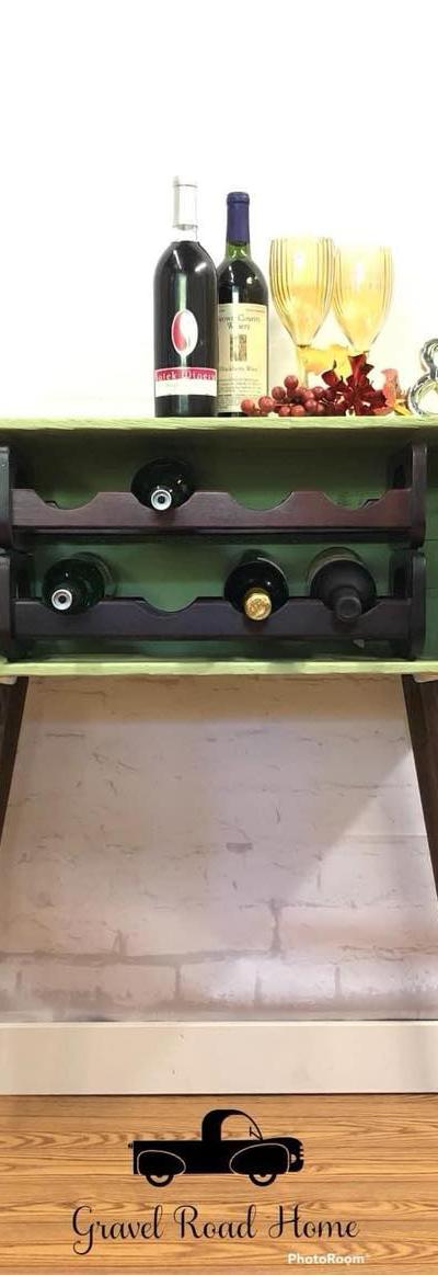 Vintage Celery Green Wine Bar Cabinet, Mid Century Modern Wood Crate