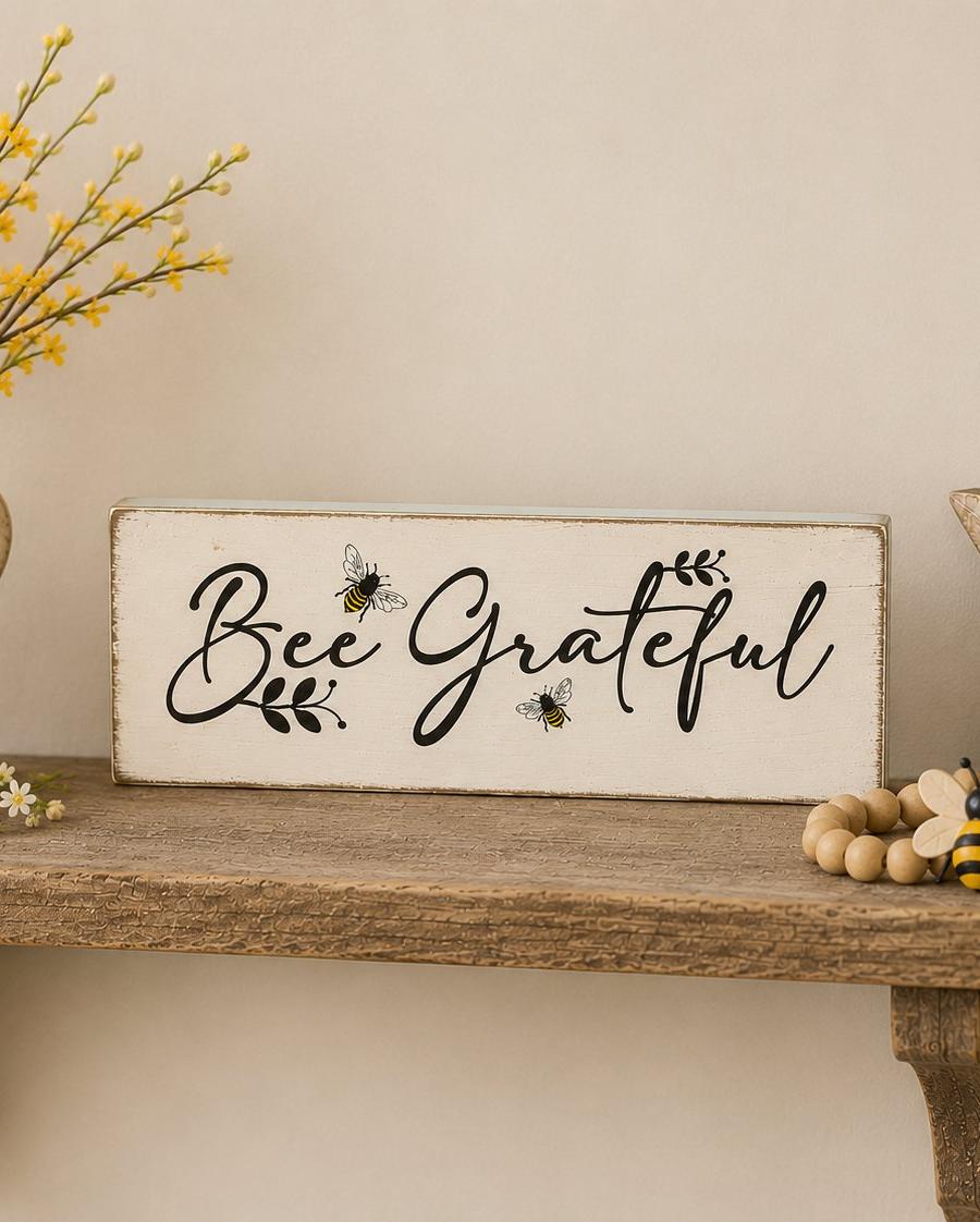 Rustic Bee Grateful Shelf Sitter Sign
