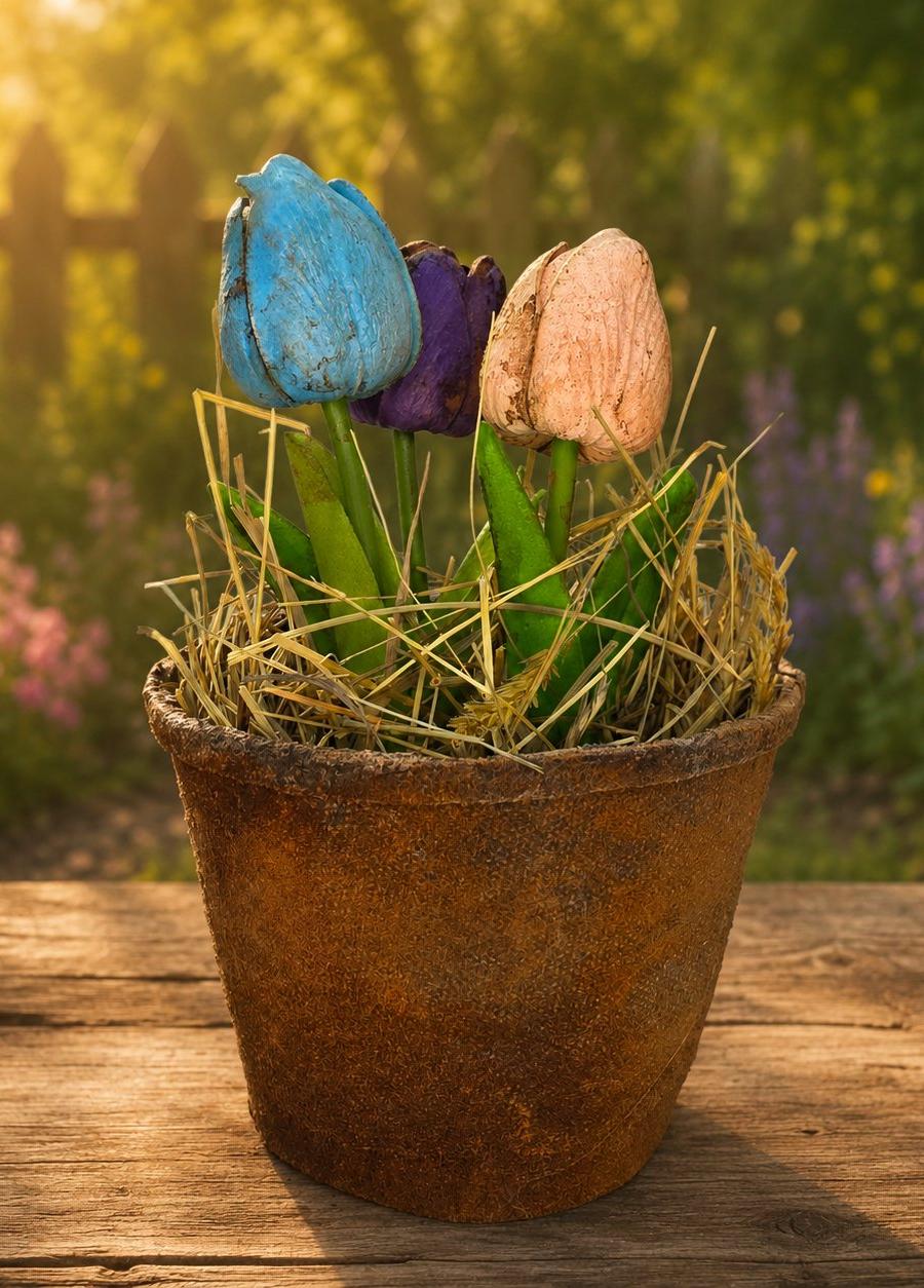 Real Feel Tulip Arrangement in Grungy Peat Pot