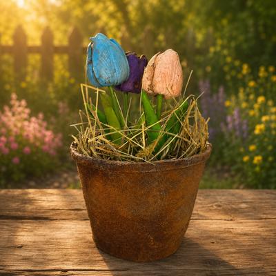 Real Feel Tulip Arrangement in Grungy Peat Pot