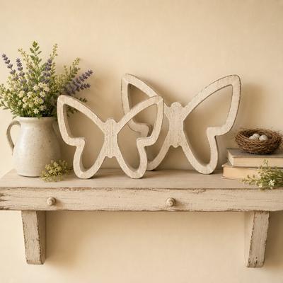 Distressed Wooden Butterfly Shelf Sitter