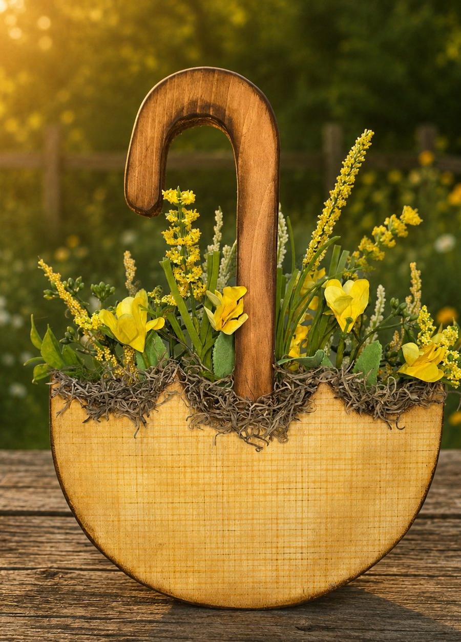 Handmade Floral Wooden Umbrella Shelf Sitter