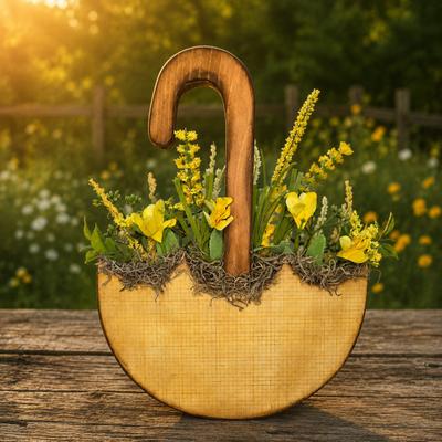 Handmade Floral Wooden Umbrella Shelf Sitter