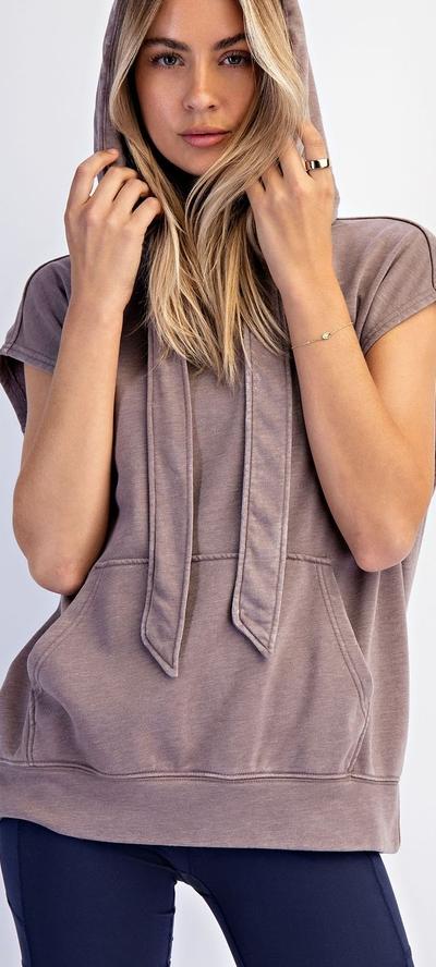 Sleeveless Hoodie Sweatshirt Taupe