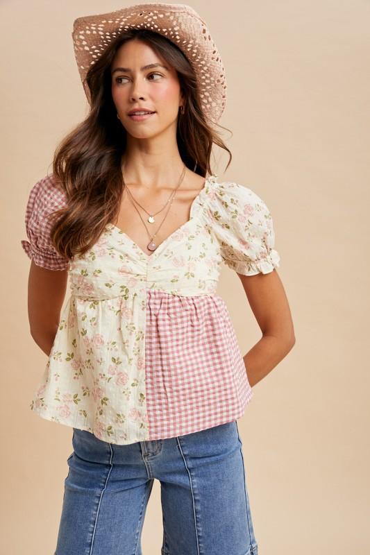 Rose Floral Gingham Top