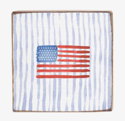 American Flag Watercolor Block Sign