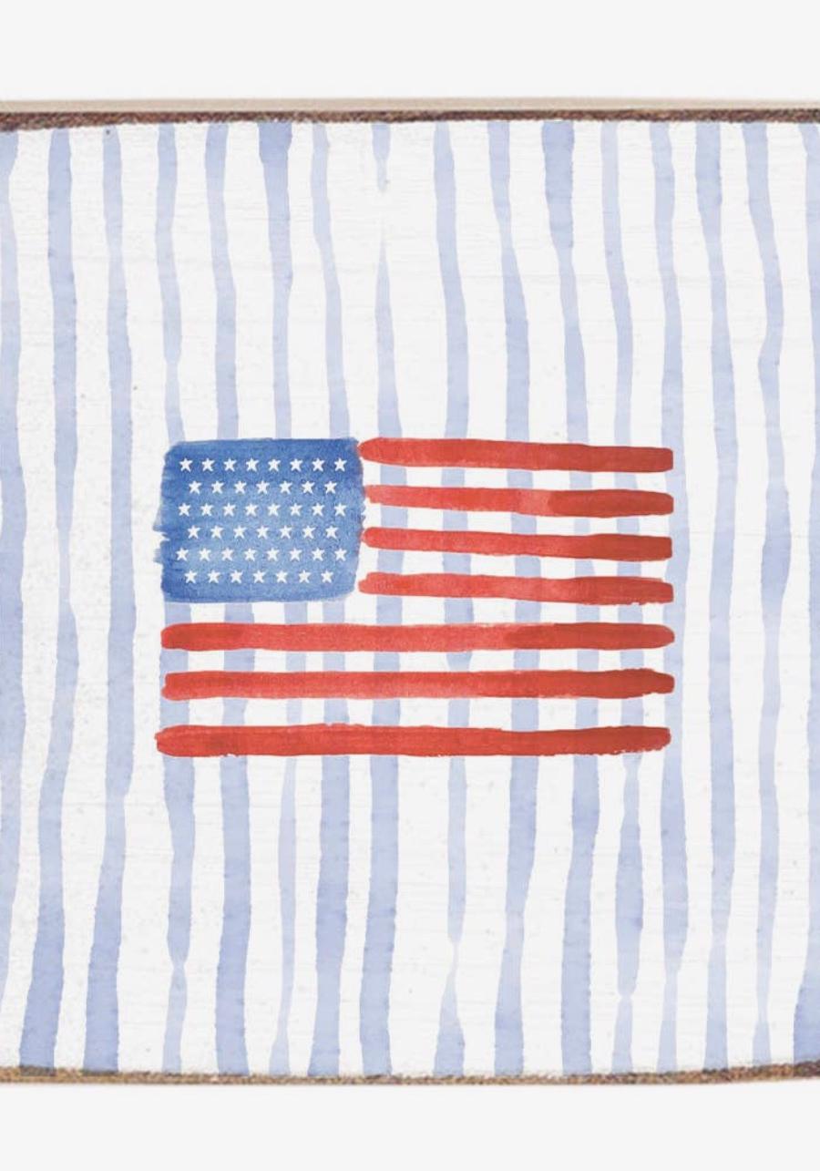 American Flag Watercolor Block Sign