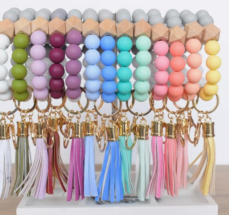 Silicone Bead Wristlet Keychain