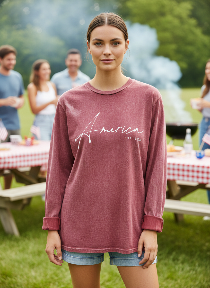 America EST. 1776 Mineral Washed Long Sleeve Tee