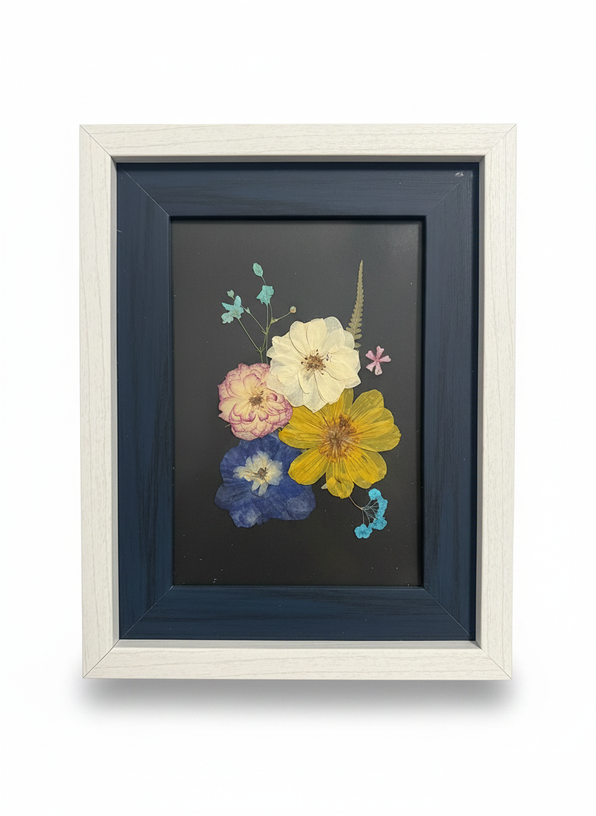 Pressed Flower Art in Rustic White Frame
