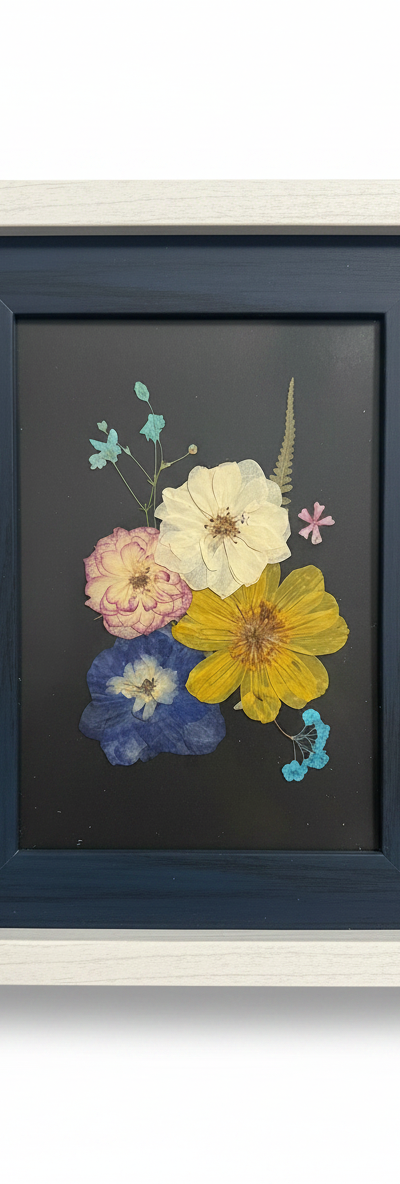 Pressed Flower Art in Rustic White Frame