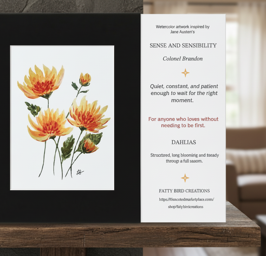 Watercolor Dahlia Print - Sense and Sensibility Colonel Brandon