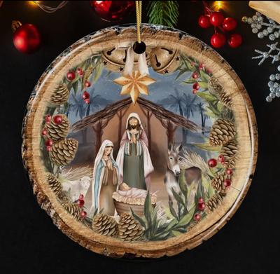 Rustic Nativity Birth of Christ Scene Ornament