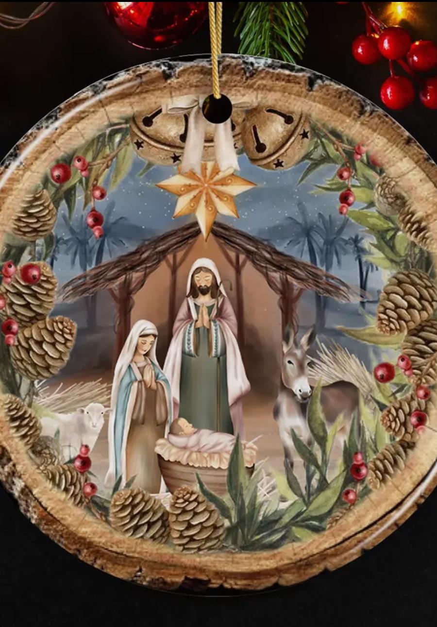 Rustic Nativity Birth of Christ Scene Ornament