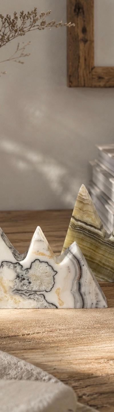 Banded Mexican Onyx Mountain Sculpture  – Natural Stone Mountain Décor – Hand Carved Onyx Peaks – 4” x 5” x 1” – Free Shipping