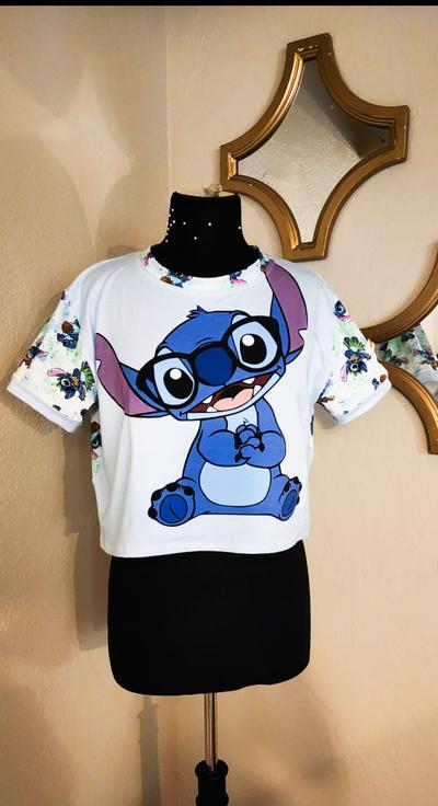 Blue chaos crop t-shirt
