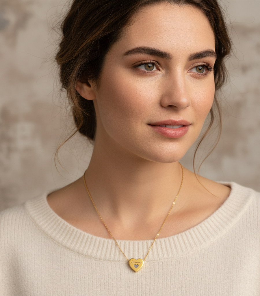 Heart Necklace Personalized Engraving